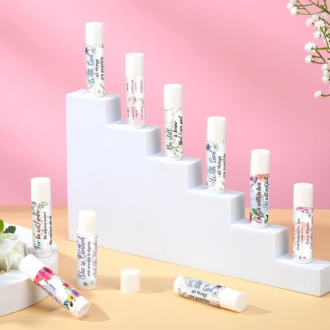 50 Pack Lip Balm Religious for Women Lip Balm with Scripture Bulk Sticks Christian Lip Balms Gifts Faith Bible Verse Scripture Inspirational Gift Party Favors Coworkers 10 Styles Floral-VivaGrace Women