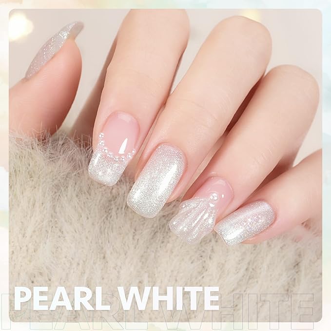 GAOY Shimmer Gel Nail Polish, 16ml Translucent Jelly Glitter Gel Polish, Soak Off UV Gel for Nail Art DIY at Home, 1608 Pearl White