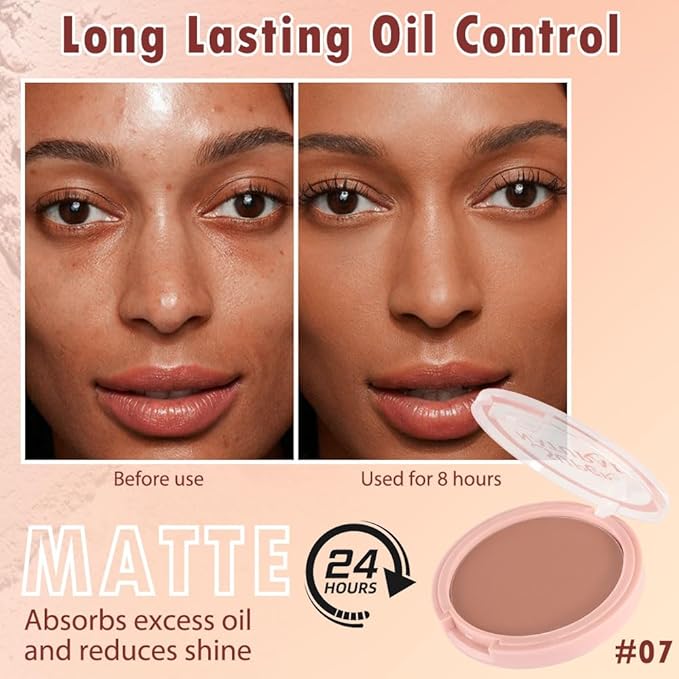 Oil Control Face Pressed Powder, Matte powder setting powder, long-lasting and waterproof loose powder, Flawless Lightweight Face Cosmetics, Cruelty-free, (07, 1 Pcs)-VivaGrace Women