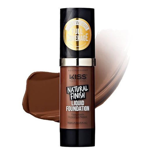 Kiss New York Professional Liquid Foundation - Lightweight and Hydrating Formula, Natural Finish, Control Shine, Cover Pores, Medium to Full Coverage, Green Tea Extract (Rich Mahogany)-VivaGrace Women