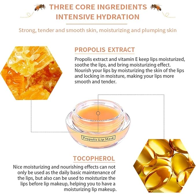 Bee Lip Mask Balm Honey Pot, 2PCS Honey Lip Sleeping Mask Hydrating Prevention Dry and Cracked Lip Scrubs Exfoliator, Overnight Lip Mask Reduces Lip Lines-VivaGrace Women
