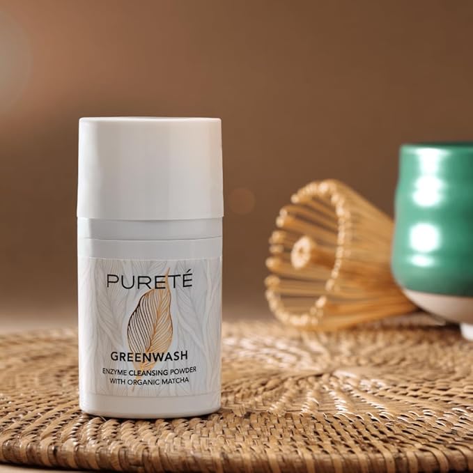 Pureté Greenwash Enzyme Powder Face Wash – Organic Exfoliating Cleanser with Matcha & Papain | Gentle, Non-Abrasive Powder Wash | Made in Japan | 1.4 oz