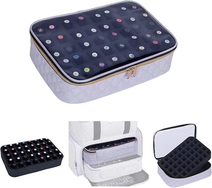 Nail Polish Bag organizer-Holds 40 bottles(15ml-0.5fl.oz),Nail Polish Carrying Case Clear Multifunctional Cosmetic Travel Cases Makeup Bags Gray