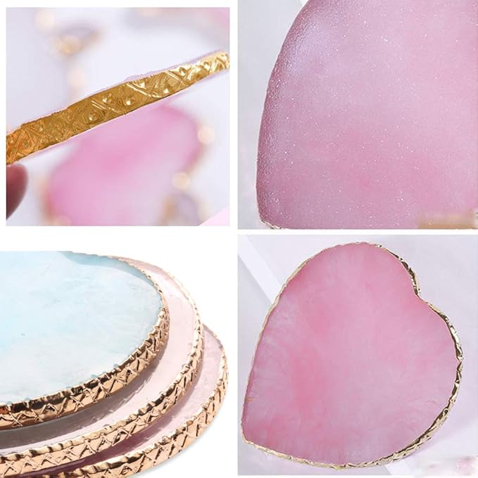 Resin Nail Art Plate Palette,Makeup Palettes,Gel Polish Color Mixing Plate Drawing Painting Color Palette,Golden Edge Heart Shaped Nail Art Display Holder-VivaGrace Women