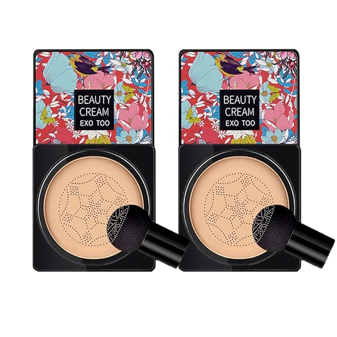 2PCS Mushroom Head Air Cushion CC Cream Foundation, Beauty Cream Exo Too BB Cream, Moisturizing, Long Lasting, Matte Concealer, Light Weight, WaterProof Liquid Foundation with 2PCS Mushroom Head-VivaGrace Women