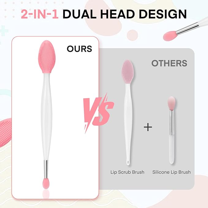 Unaone Lip Scrub Brush - 2 PCS Dual-ended Lip Scrubber Exfoliator and Silicone Lip Brush, 3-in-1 Silicone Lip Scrub Tool Lip Mask Applicator, Gentle Exfoliator & Applicator for Soft-VivaGrace Women