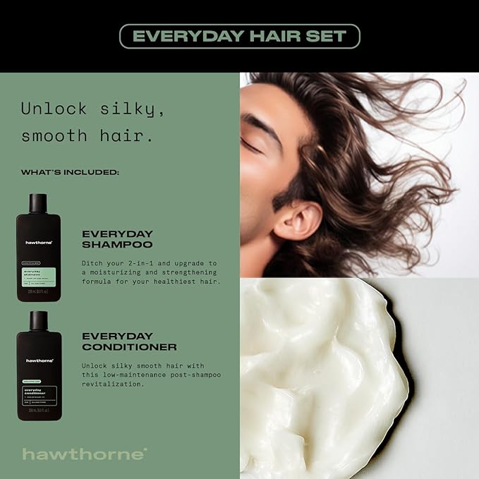 Hawthorne Men's Everyday Shampoo and Conditioner Set. For Stronger, Healthier Hair with Pure Avocado Oil and Coconut Oil. Mint and Eucalyptus Scent. Sulfate Free, Paraben Free. 8 fl. oz each.-VivaGrace Women