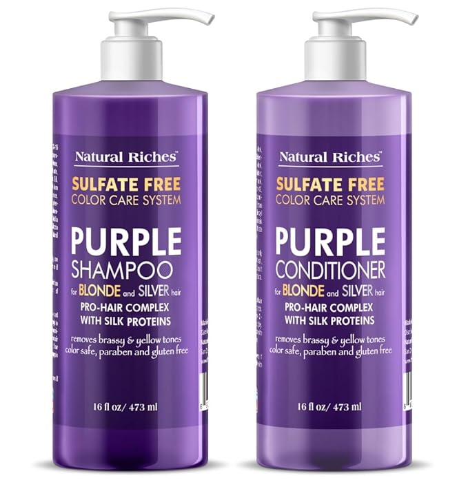 Natural Riches Purple Shampoo and Conditioner Set Sulfate Free Salon Grade for Silver Blonde Platinum Hair. Removes Yellow & Brass tones. Grey Highlighted Hair 16x2 fl oz-VivaGrace Women