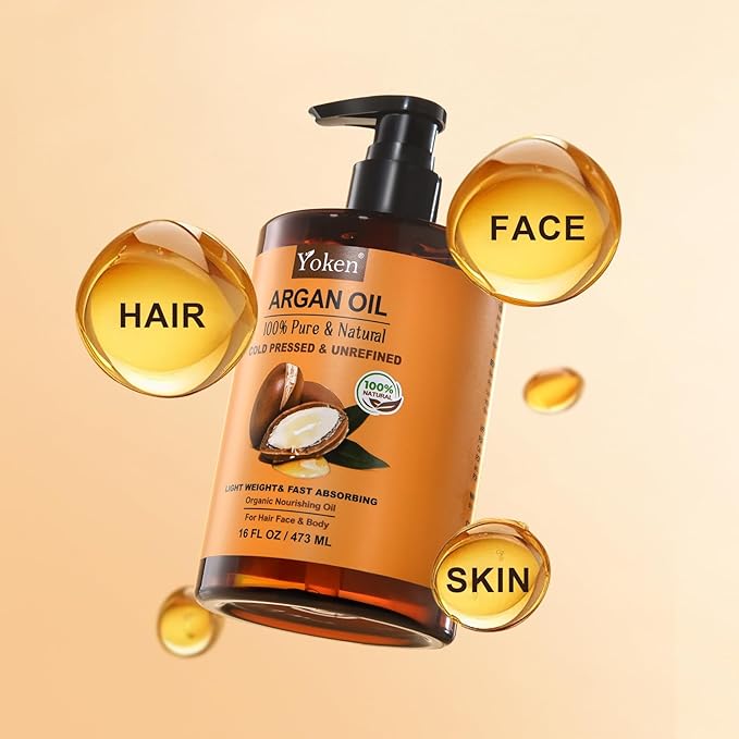 Yoken Argan Oil for Hair, Pure and Natural Morocco Argan Oil, Argon Oil For Hair, Scalp, Face & Skin Care, 100% Cold Pressed Hair Conditioner, Unrefined Argon Nails Carrier Oil (16 Fl Oz)-VivaGrace Women