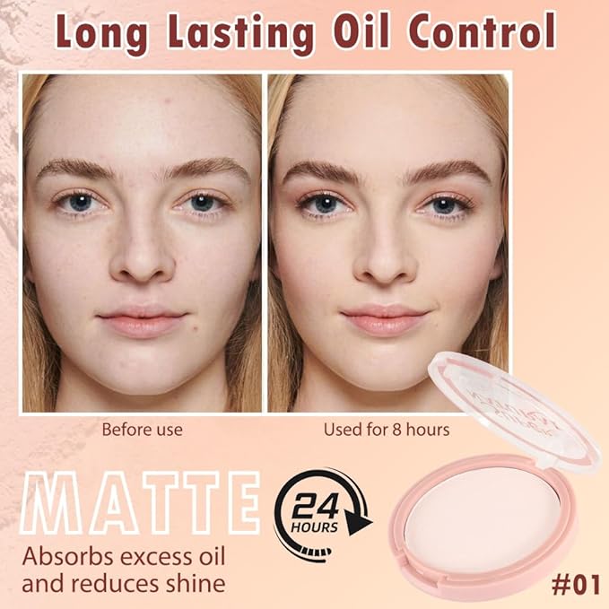 Oil Control Face Pressed Powder, Matte powder setting powder, long-lasting and waterproof loose powder, Flawless Lightweight Face Cosmetics, Cruelty-free, (01, 1 Pcs)-VivaGrace Women