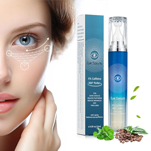 5% Caffeine Eye Serum, Under Eye Roller Cream for Dark Circles, Anti-aging Wrinkles And Firming, 360° Massage Ball Ice Roller For Fine Lines, Bags, Puffy Eyes, Eye Skin Care For Women Men (CAFFEINE)-VivaGrace Women