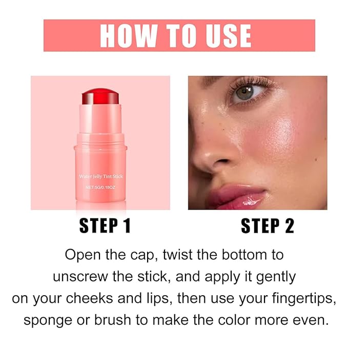 Milk Cooling Water Jelly Tint Blush Stick Face Makeup, Sheer Lip & Cheek Stain, Buildable Watercolor Finish,Vegan, Cruelty Free - 0.18 fl oz (CORAL)-VivaGrace Women