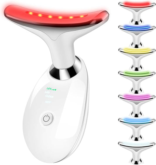 VGY 7-in-1 Face Massager Tool with Heat, Red Light Therapy for Face, Wrinkles, Double Chin (White)-VivaGrace Women