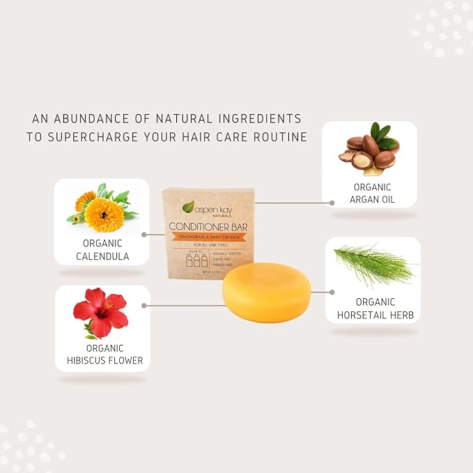 Aspen Kay Naturals Conditioner Bar, Lemongrass, 2.3 Ounce. Made With Natural & Organic Ingredients, All Hair Types including frizzy hair, Sulfate-Free, Cruelty-Free & Vegan-VivaGrace Women