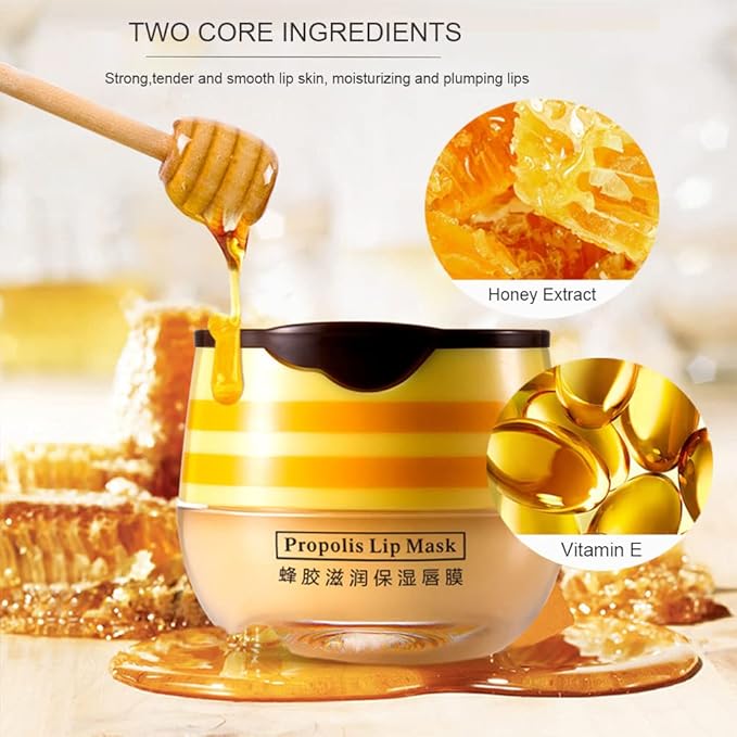 2 PCS Bee Lip Balm Honey Lip Balm Pot,Lip Exfoliating Lip Mask Hydrating & Prevention Dry and Cracked Lip Scrubs Exfoliator, Honey Lip Sleeping Mask Fade Lip Lines Bee Lip Balm-VivaGrace Women