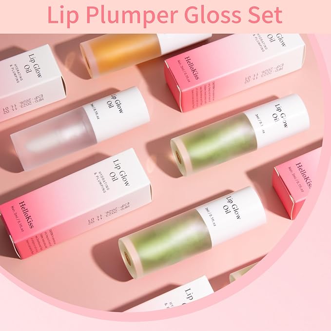 Hellokiss 3Pcs Lip Glow Oil,Moisturizing Lip Plumper Gloss,3 Fruit Flavoured Lip Balm Lip Care,Clear Plumping Lip Gloss,Non-Sticky Long Lasting Hydrating Lip Oil(Honey,Green Apple,Coconut)-VivaGrace Women