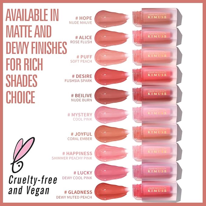 KIMUSE Soft Cream Blush Makeup, Liquid Blush for Cheeks, Weightless, Long-Wearing, Smudge Proof, Natural-Looking, Dewy Finish-VivaGrace Women