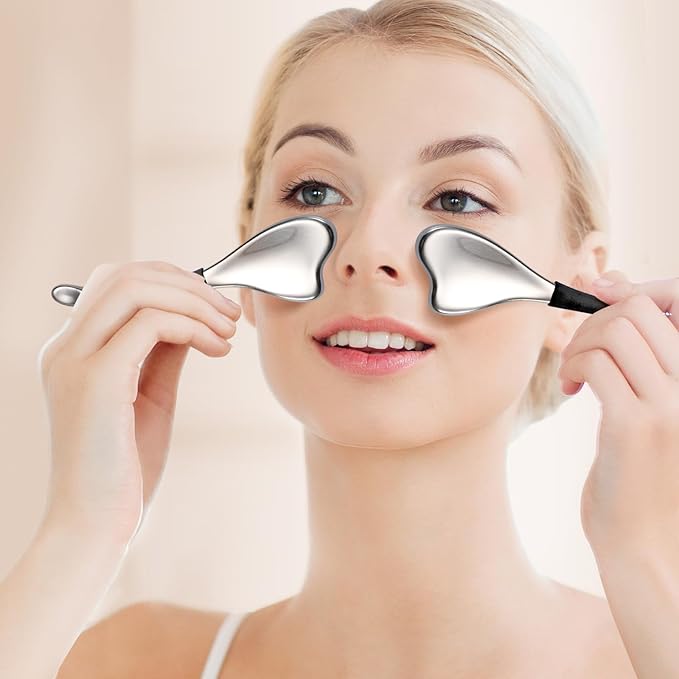 3-in-1 Cryo Gua Sha Facial Tools, Ice Roller Globes for Women Face and Eyes Massager, Unbreakable Stainless Steel Face Sculpting Skin Care Tools, Esthetician Supplies with Carry Case-VivaGrace Women