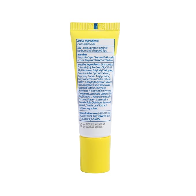Seaweed Bath Co. Hydrating Clear Mineral Lip Shine SPF 20 Sunscreen Zinc Oxide Lip Balm, 0.28 Oz, Moisturizing Care for Dry, Chapped Lips-VivaGrace Women