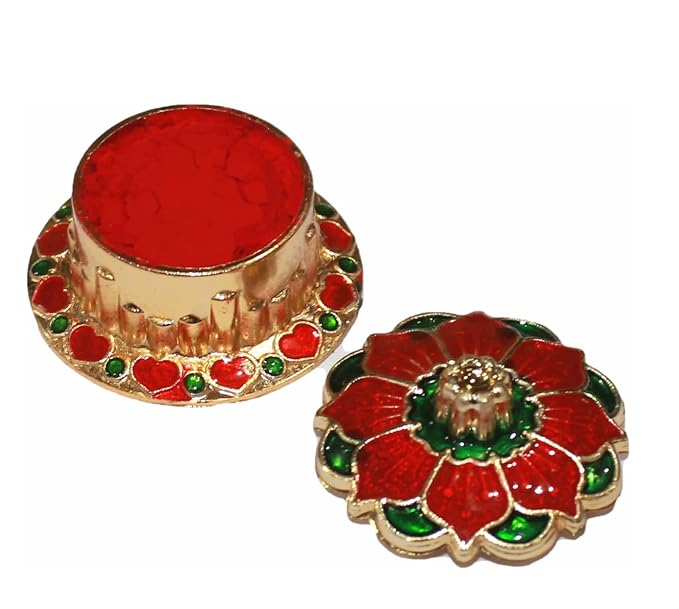Indian Dark Red Pure Kumkum Powder (Sindoor, Kumkuma, Kum Kum) for Makeup, Pooja and Other Hindu Rituals Fancy Box Packing (Dark Red, Fancy Box 1)-VivaGrace Women