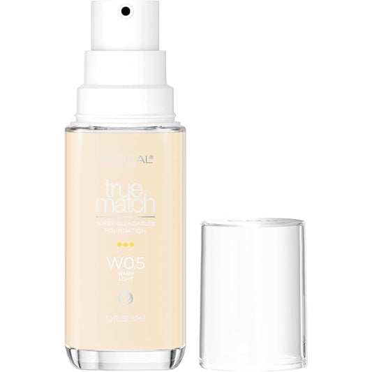 L'Oreal Paris True Match Super-Blendable Foundation, Medium Coverage Liquid Foundation Makeup, W0.5, Light, 1 Fl Oz-VivaGrace Women