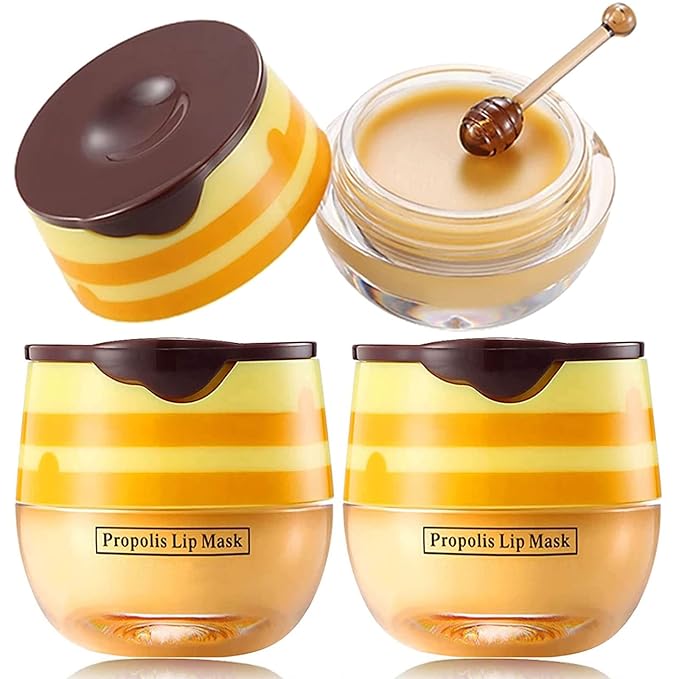 2 PCS Bee Lip Balm Lip Mask Honey Pot Honey Lip Mask Propolis Moisturizing Lip Balm with Stick - Hydrating Prevention Dry and Cracked Lip Scrubs Exfoliato Lip Wrinkle Skin Care Products-VivaGrace Women