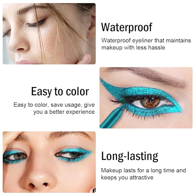 evpct Blue Green Gel Eyeliner Pencil for Women Waterline Waterproof Smudge Proof Eye Makeup Liners, Green Mascara Eye Liner Gel Liner Eyeliner with Sharpener delineador de ojos contra el agua 15