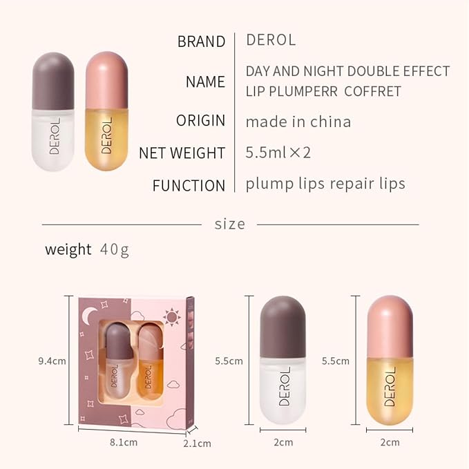 2Pcs Lip Plumper Set, Natural Lip Plumper kit, Day and Night Lip Plumper, Softer Bigger Fuller Cosmetics Plumper Lips-VivaGrace Women