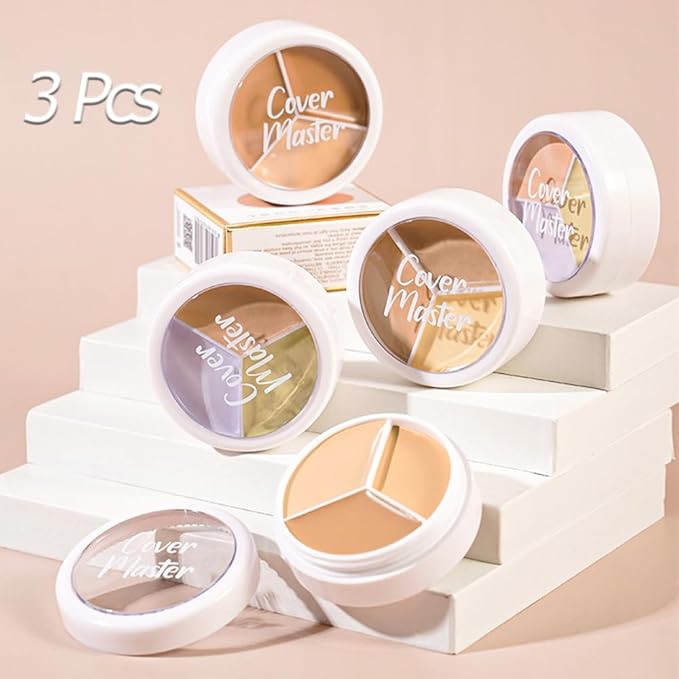 Kaely 3Pcs Tri Color Concealer Pot,Color Correcting Concealer for Dark Circles Spots,Cream Concealer Full Coverage,Foundation Contour Makeup Palettes,under Eye Brightener corrector de ojeras,01+02+03-VivaGrace Women