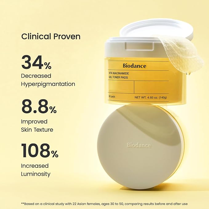 Biodance Vita Niacinamide Gel Toner Pads, Dark Spot Corrector, Evening Skin Tone, Hydrating for Sensitive Skin, Gentle Exfoliating Toner Pads, Korean Skincareㅣ4.93 fl.oz.(140g)*60Pads-VivaGrace Women