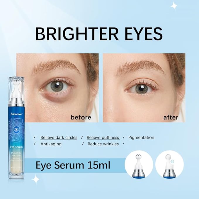 5% Ordinary Caffeine Eye Serum, Anti-Aging Hydrating Eye Serum with 360° Massage Ball,Eye Serum Reduce Wrinkles and Fine Lines,Under Eye Roller Cream for Dark Circles and Puffiness-VivaGrace Women