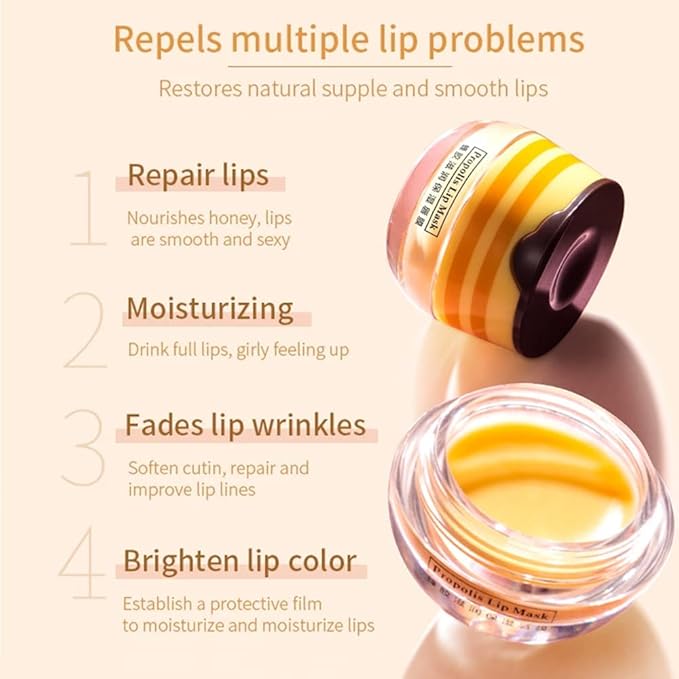 Bee Lip Mask Balm Honey Pot, 2PCS Honey Lip Sleeping Mask Hydrating Prevention Dry and Cracked Lip Scrubs Exfoliator, Overnight Lip Mask Reduces Lip Lines-VivaGrace Women