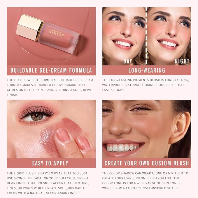 KIMUSE Soft Cream Blush Makeup, Liquid Blush for Cheeks, Weightless, Long-Wearing, Smudge Proof, Natural-Looking, Dewy Finish-VivaGrace Women