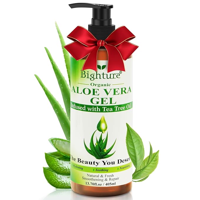 Aloe Vera Gel with Tea Tree Oil for Face, Skin, Hair, Sunburn relief, Organic Aloe Vera Gel from Freshly cut 100% Pure Aloe,13.7oz-VivaGrace Women