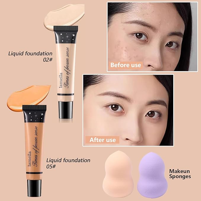 All in One Makeup Kit For Women Girls Teens 2x16 Colors Eyeshadow Palette Liquid Foundation Eyeliner Pencils Contouring Stick Lip Gloss Eyebrow Pencils Mascara Powder Puff Makeup Brushes Makeup sets-VivaGrace Women