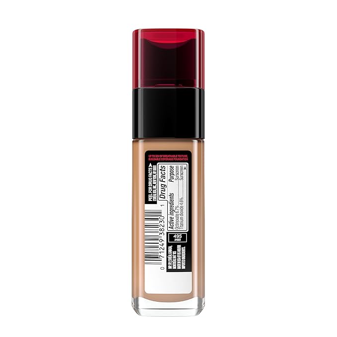 L'Oreal Paris Makeup Infallible Up to 32 Hour Fresh Wear Lightweight Foundation, 495 Amber, 1 Fl Oz, Packaging May Vary-VivaGrace Women