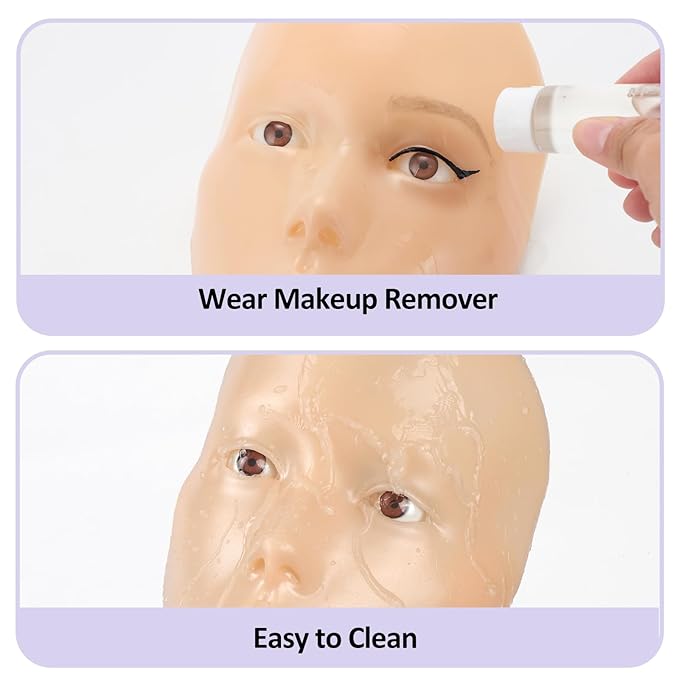 Makeup Practice Face, 2024 Upgrade 5D Makeup Mannequin Face Reusable Silicone Makeup Practice Face Board with Bracket, Come with Makeup remover & Concealer 3 Color & Makeup Bag Yellow-VivaGrace Women