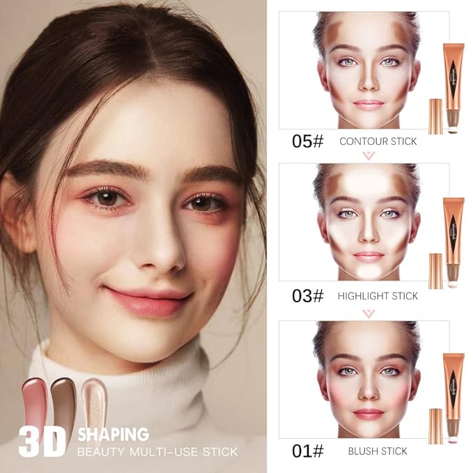 Go Ho Liquid Highlighter Wand,White Pink Highlighter Makeup Stick with Cushion Applicator,Smooth Creamy Liquid Highlighter Blendable Glowing Face Illuminator Contouring Makeup,03# Highlighter Makeup-VivaGrace Women