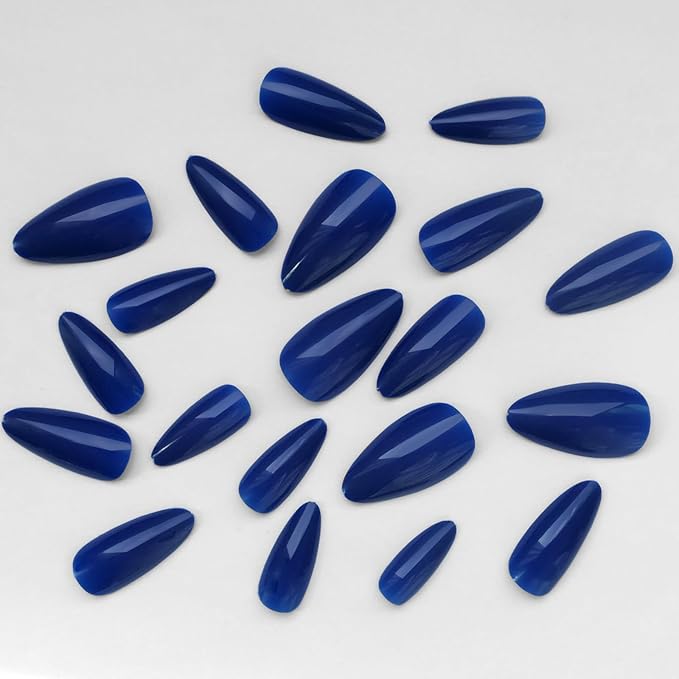 LoveOurHome 240pc Almond Press on Nails Medium Length Blue Fake Nail Tips Full Cover Artificial Fingernail French Short Stiletto Glue Nail Press ons with Adhesive Tabs for Women Girls
