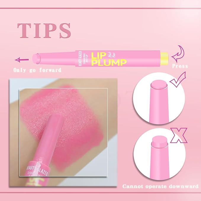 Lip Gloss Stick, Moisturizing Jelly Solid Lip Plump Oil Slick Click,Non Sticky Tinted Press Lipstick Pen, Lightweight Buildable Balm Liner Professional Makeup, High Shine Longlasting Glow-Pink-VivaGrace Women