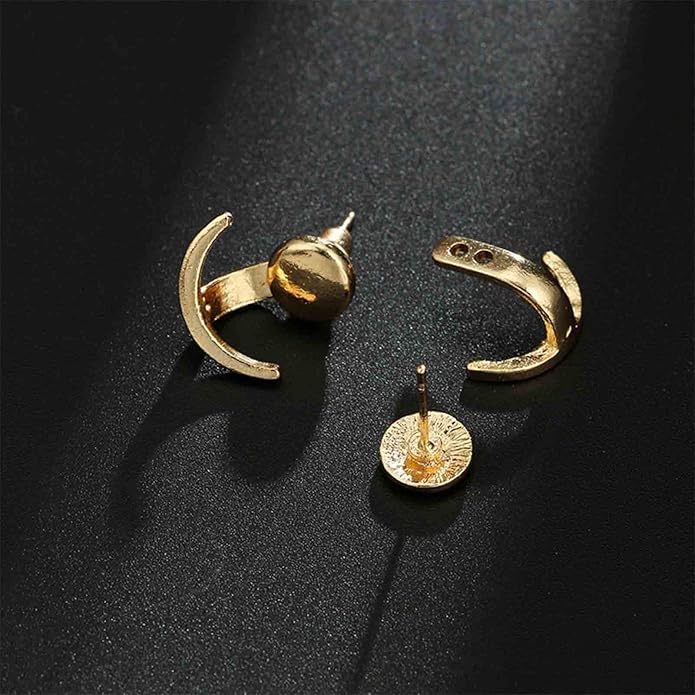 Boho Moon Ear Jackets Earrings Crescent Moon Stud Earrings Gold Sun Moon Earrings Minimalist Double Sided Round Earrings Jewelry for Women-VivaGrace Women
