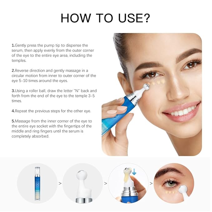 Eye Serum with Roller ball, 15 ML Eye Cream for Dark Circles and Puffiness, Anti-Aging Under Eye Roller Cream Reduce Wrinkles and fine lines-VivaGrace Women
