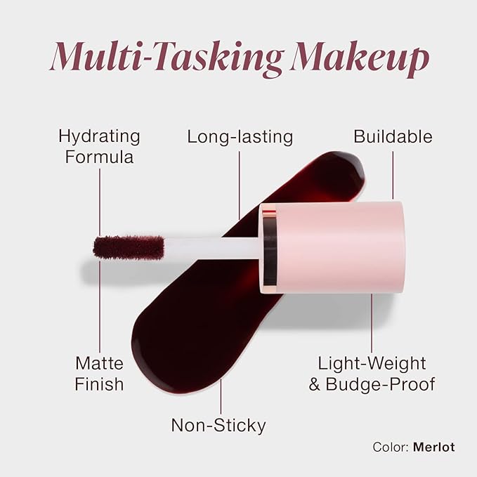Mineral Fusion 2-in-1 Lip & Cheek Stain Merlot, 0.10 fl oz, Deep Cherry Red hydrating, long-lasting, matte lip and cheek color-VivaGrace Women