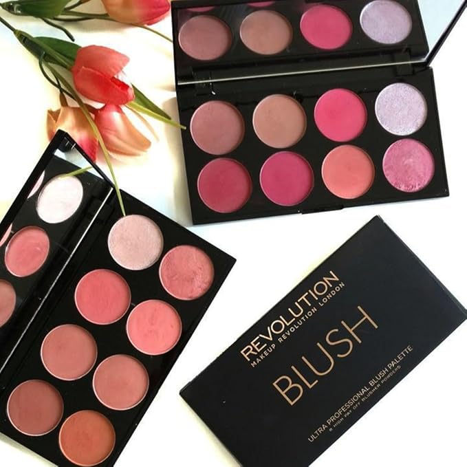 Makeup Revolution Ultra Blush Makeup Palette, Bronzer & Highlighter Makeup, Includes 8 Shades, Gluten free, Vegan & Cruelty Free, Hot Spice, 13g-VivaGrace Women