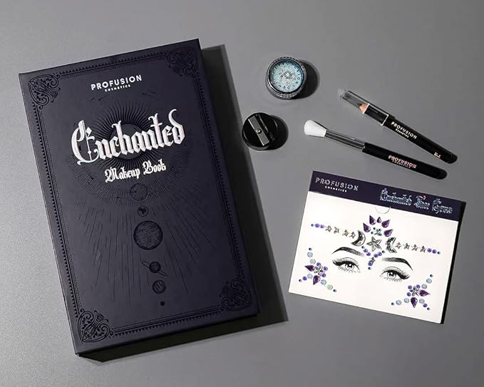 Profusion Cosmetics 5-pc Makeup Look Book, Long Lasting Eye Makeup for Women Eye Brightening Pressed Glitter with Eyeshadow Brush and Black Eyeliner, Easy To Clean and Convenient Makeup Sharpener-VivaGrace Women