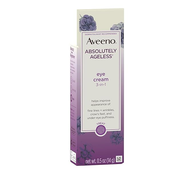 Aveeno Absolutely Ageless 3-in-1 Anti-Wrinkle Eye Cream for Fine Lines & Wrinkles, Crows Feet, & Under-Eye Puffiness, Antioxidant Blackberry Complex, Hypoallergenic, Non-Greasy, 0.5 oz-VivaGrace Women