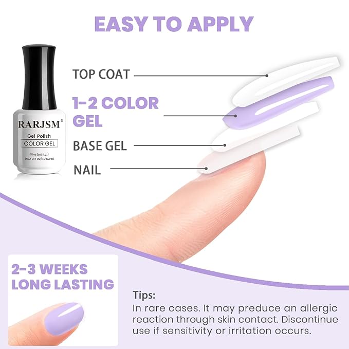 RARJSM Light Purple Gel Nail Polish Pastel Purple Gel Polish 1PCS 15ML Lavender GelNailPolish Soak off U V Curing Required Nail Art Starter Manicure Salon DIY at Home