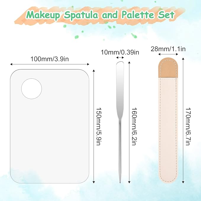 WXJ13 6 Pieces Makeup Spatula and Palette Set Including 2 Stainless Steel Makeup Spatula 2 Leather Cover 2 Makeup Mixing Palette for Eye Shadow/Eyelash/Nail Art/Foundation-VivaGrace Women