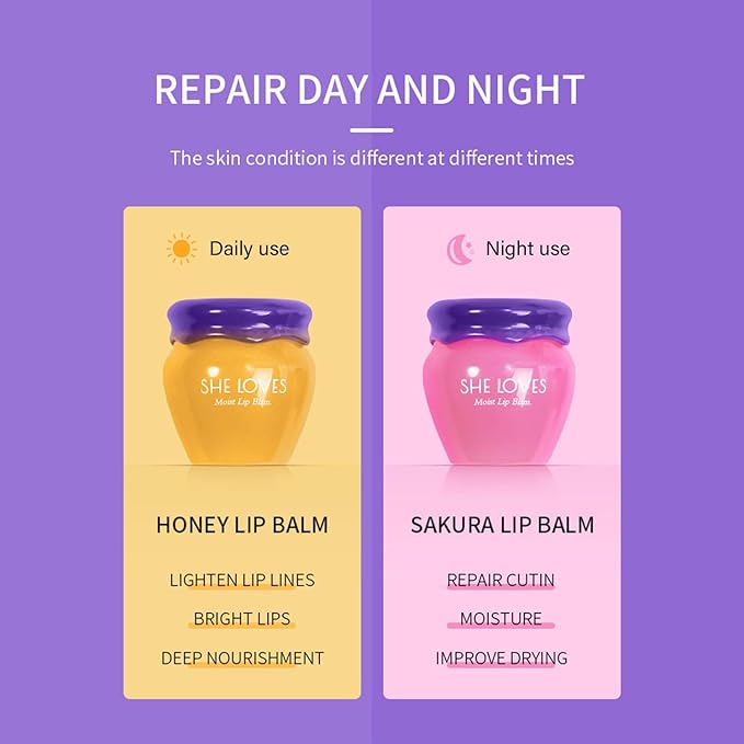 2PCS Honey Pot Lip Balm, Lip Balm Honey Pot with Brush, Cherry Blossom Lip Balm for Dry Cracked Lips, Lip Scrubs Exfoliator & Moisturizer, Hydrating Lip Sleeping Mask-VivaGrace Women