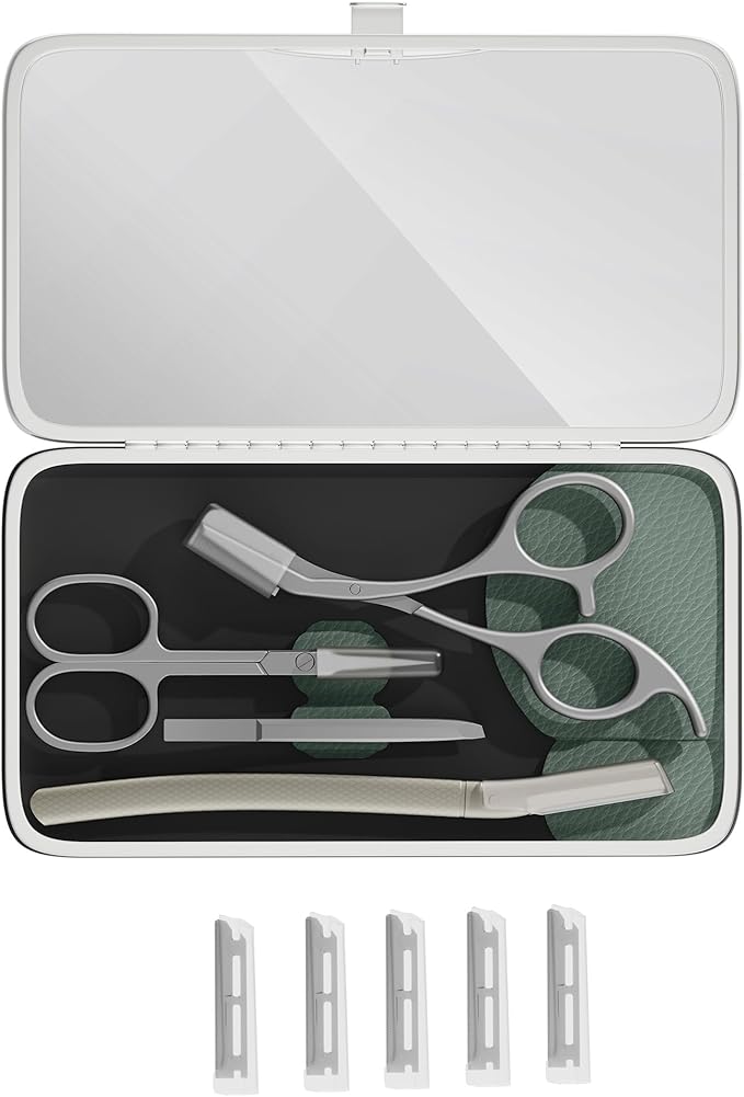 Eyebrow Trimmer Kit Scissors Tweezers Razor Facial Shaver Grooming Set with Mirror Travel Cases-VivaGrace Women